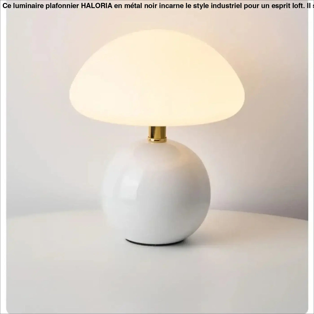 Lampe de table agaris design champignon en céramique blanche avec tige dorée pour un éclairage élégant