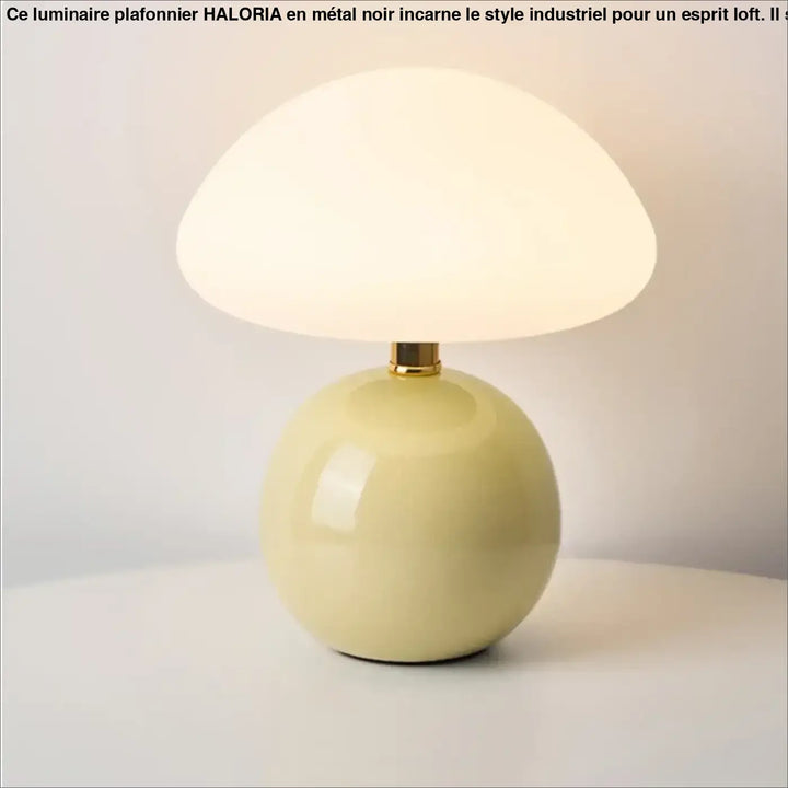 Lampe de table agaris design champignon crème sphérique avec abat-jour en verre dépoli lisse et brillant