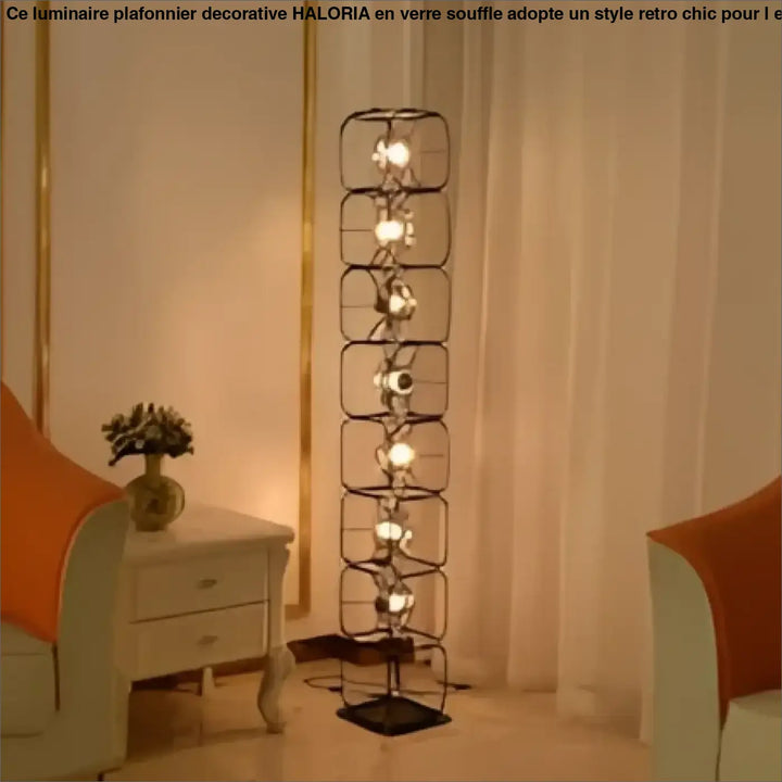 Lampadaire design vertical noir en fer forgé avec plusieurs diffuseurs lumineux esprit artistique luxora