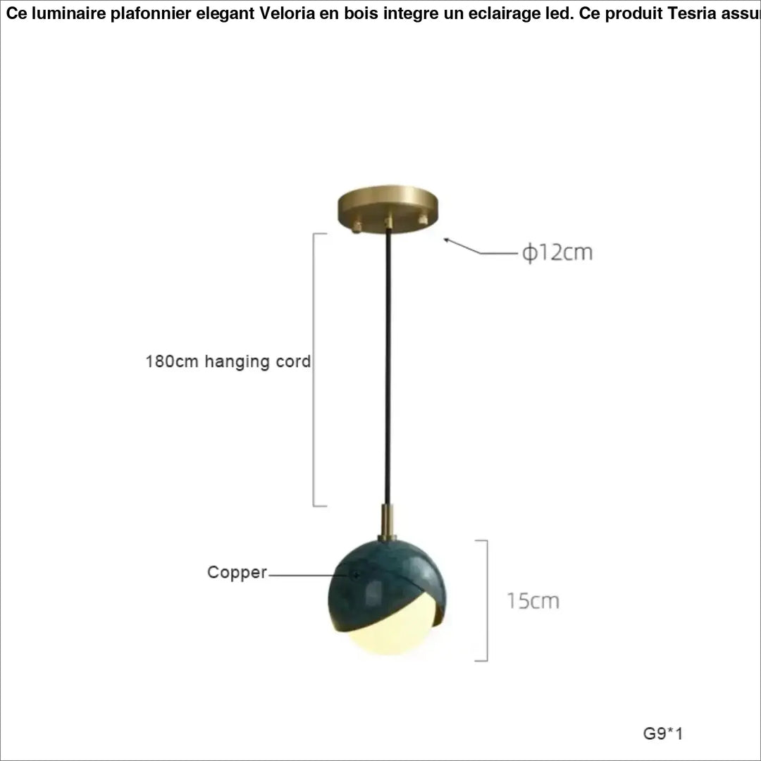 Luminaire plafonnier elegant en verre teal avec détails en laiton moderne pour un éclairage design veloria