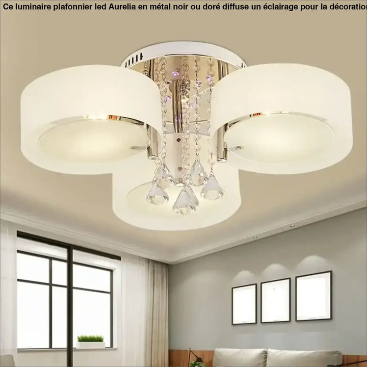 Plafonnier LED Blanc Orné De Cristal Pour Ambiance Luxueuse