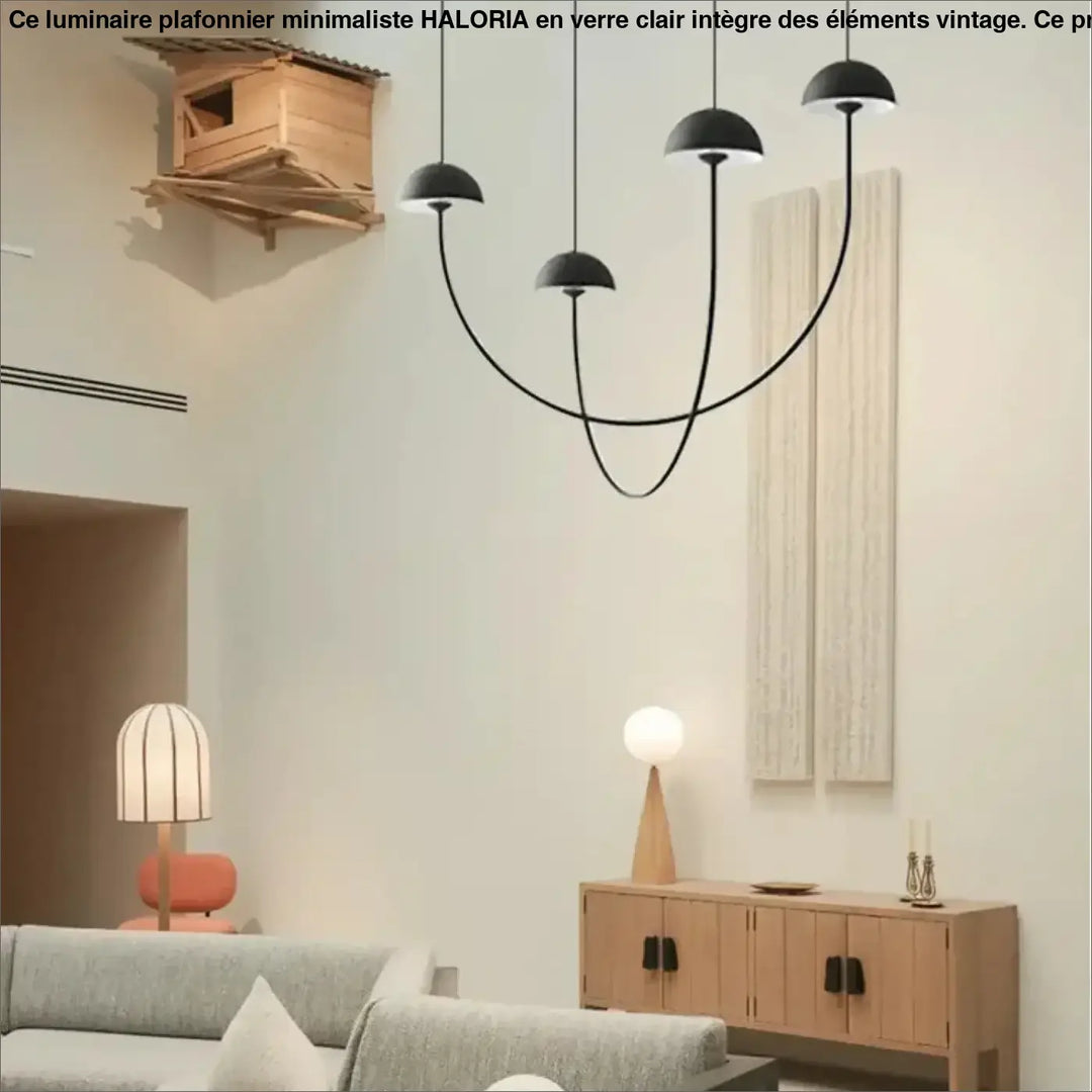 Suspension luminaire rotulia design noire aux bras métalliques courbés et dôme noir pour éclairage intérieur
