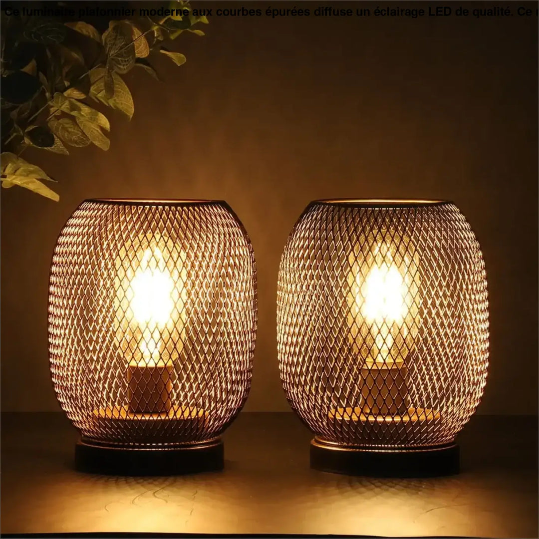 Lampe de table makara avec cage en métal tressé et ampoules à filament, parfaite comme décor et candle holders features