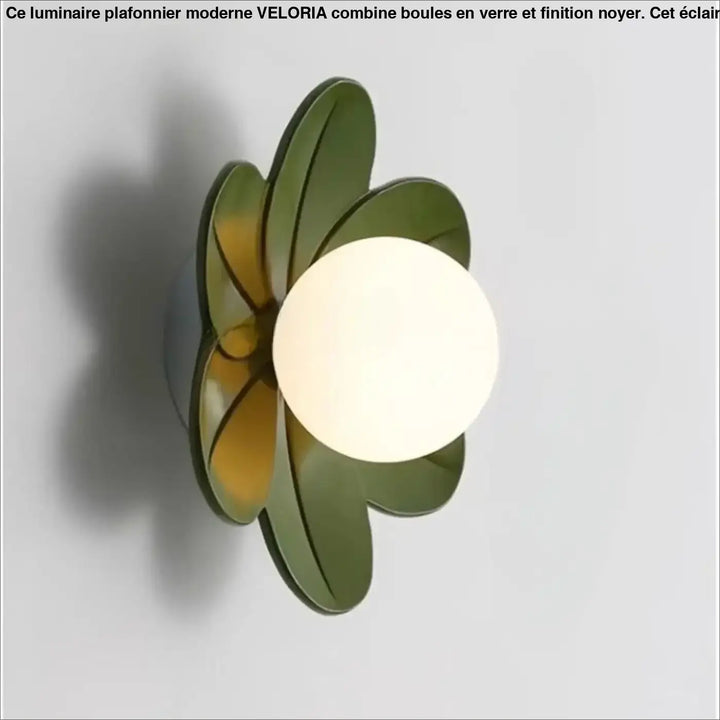 Applique murale antha olive vert en forme de pétale avec diffuseur sphérique lumineux blanc givré