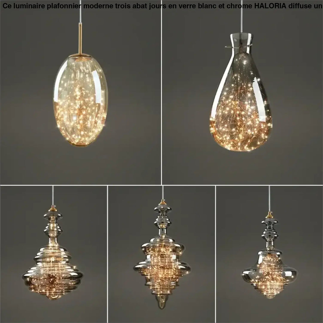 Suspension cuivre et verre moderne doré style contemporain