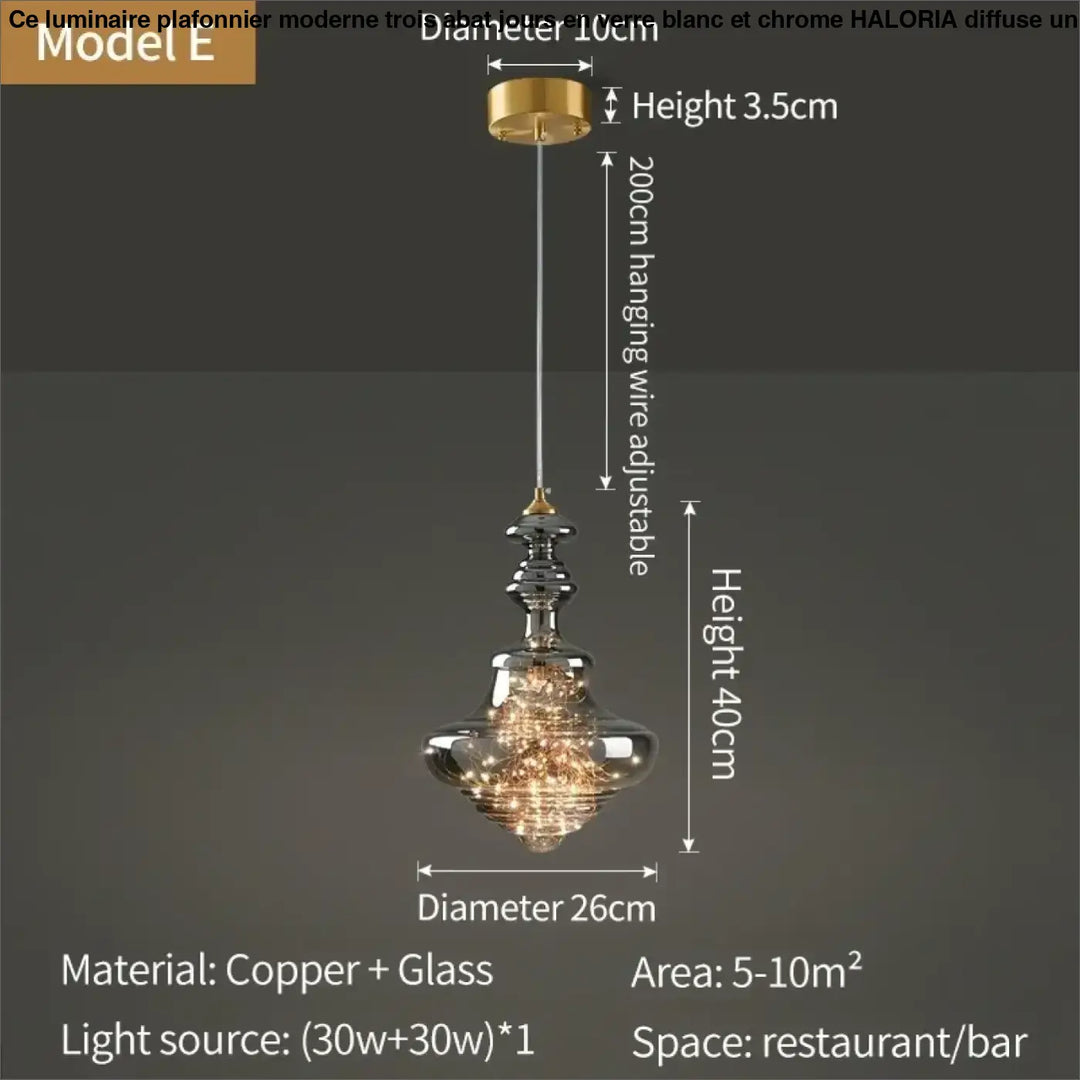 Suspension cuivre et verre moderne doré style contemporain