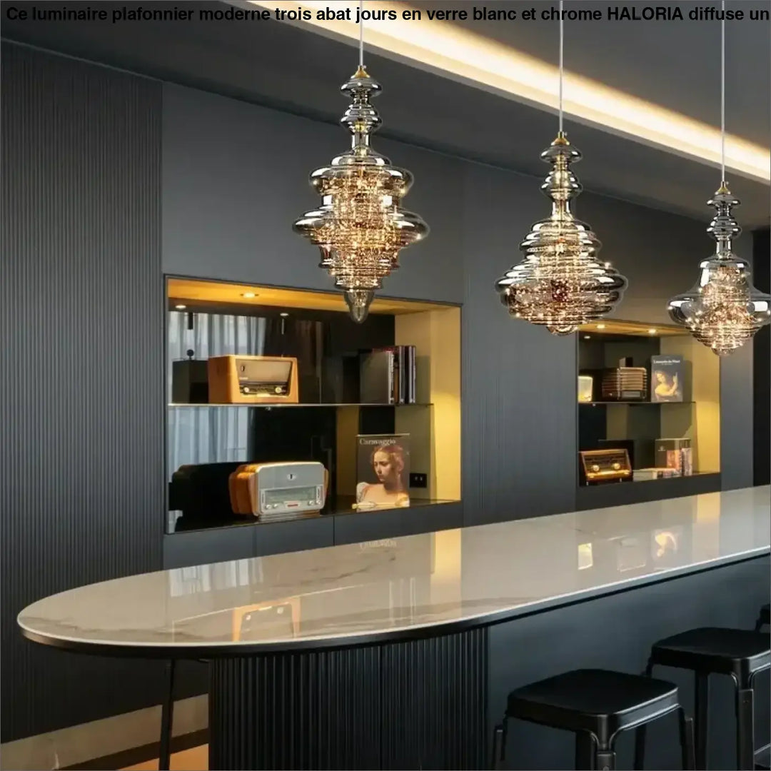 Suspension cuivre et verre moderne doré style contemporain