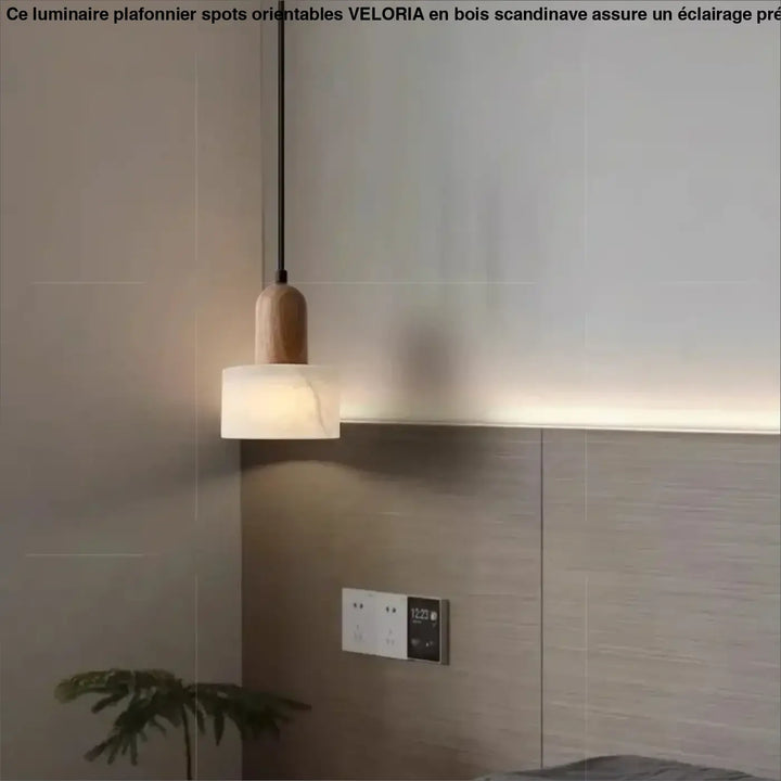Suspension luminaire contemporain en marbre et en bois naturel