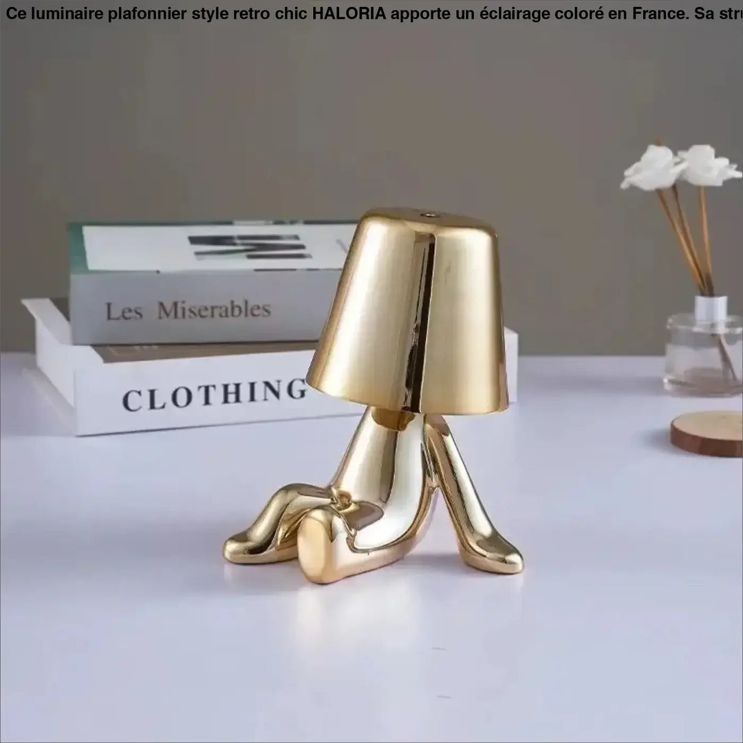 Lampe de chevet buddy figurine métallique dorée avec abat-jour effet métallisé pour décoration intérieure chevet décorative