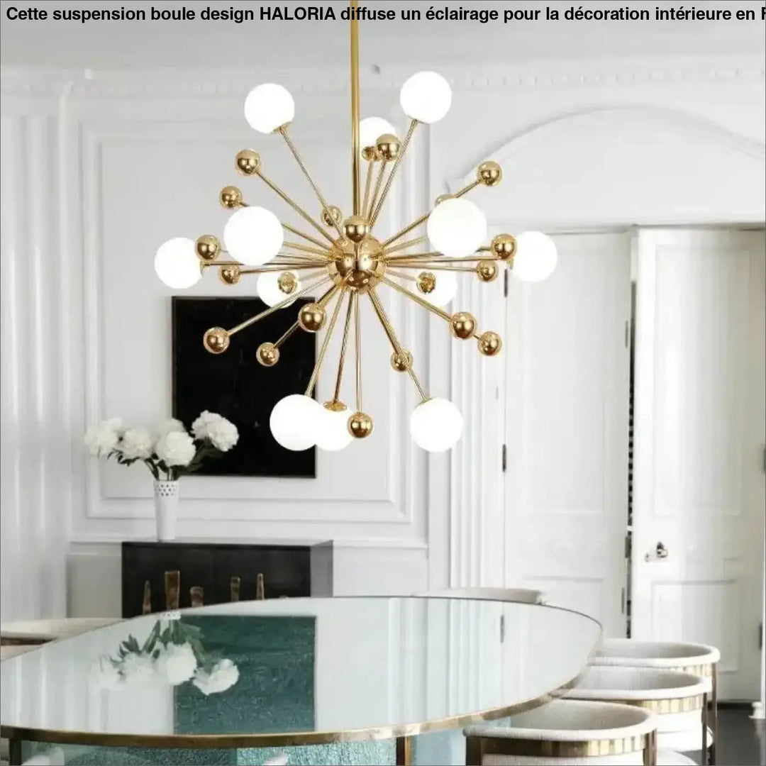 Luminaire suspension boule design gold ton sputnik avec globes en verre dépoli pour éclairage élégant intérieur