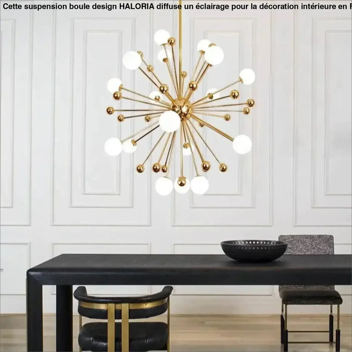 Luminaire suspension boule design en métal doré avec chandelier sphérique moderne effet étoile par haloria