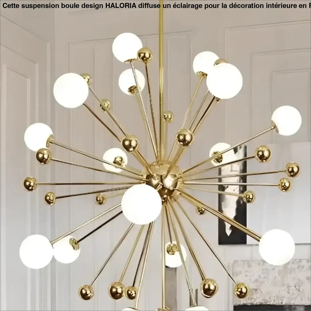 Luminaire suspension boule design haloria en style sputnik finition or avec plusieurs globes en verre dépoli