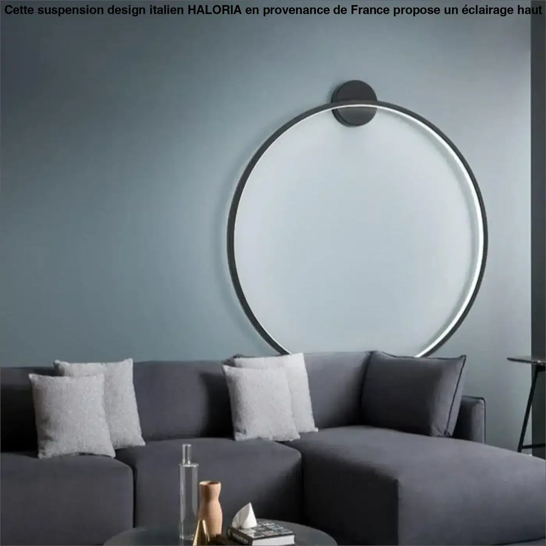 Luminaire suspension design italien haloria avec applique murale circulaire moderne cadre noir minimaliste