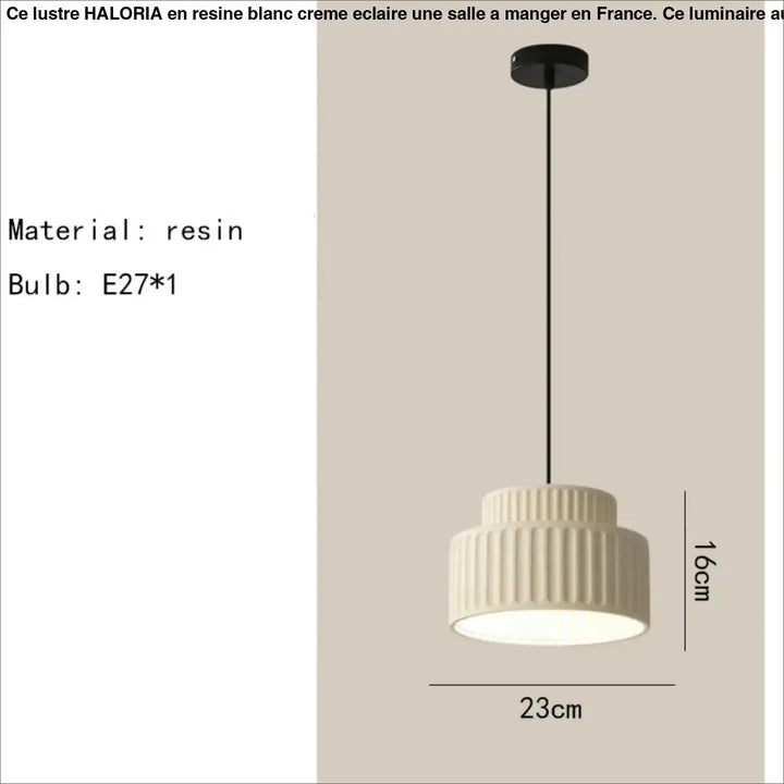 Suspension luminaire crebia en résine crème avec design nervuré à étages et cordon noir pour suspension
