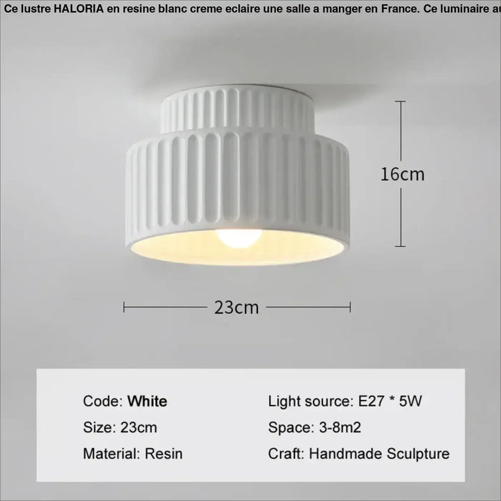 Suspension luminaire crebia en résine blanche avec design cylindrique côtelé et lumière chaude