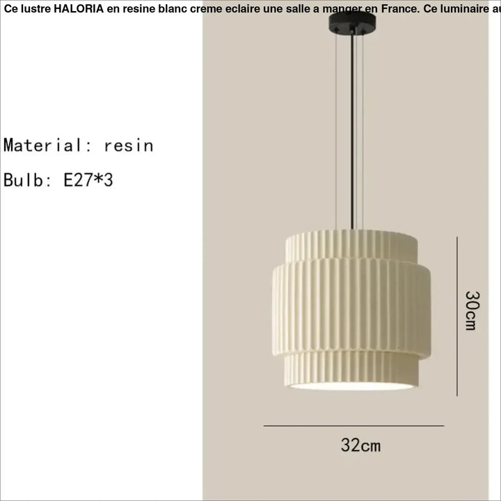 Suspension luminaire crebia en résine crème avec design à étages cannelé et ferrure métallique noire