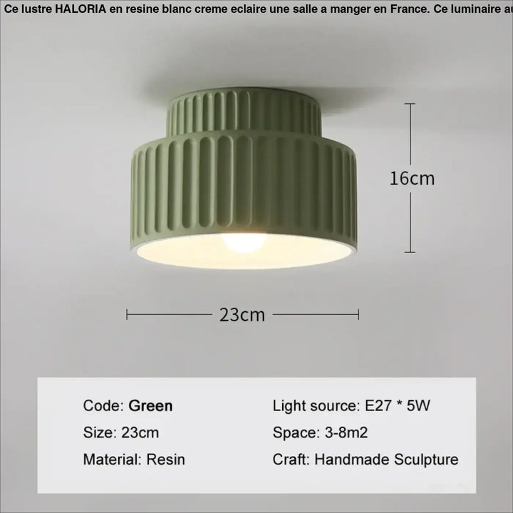Suspension luminaire crebia en résine olive verte avec design nervuré à deux niveaux pour plafond