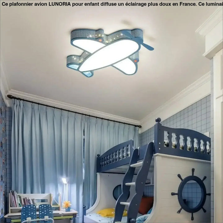 Plafonnier avion bleu en forme davion avec embellissements scintillants pour un éclairage plus au centre d’une pièce