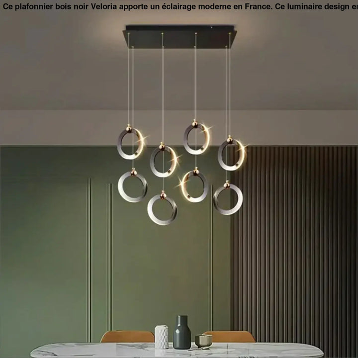 Suspension led anneaux design moderne et élégante noir