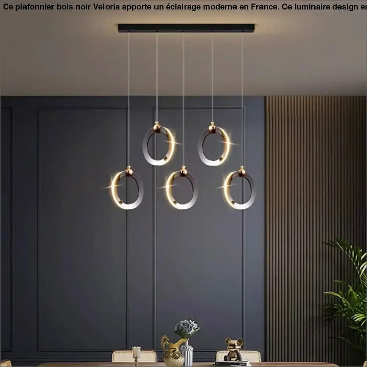 Suspension led anneaux design moderne et élégante noir