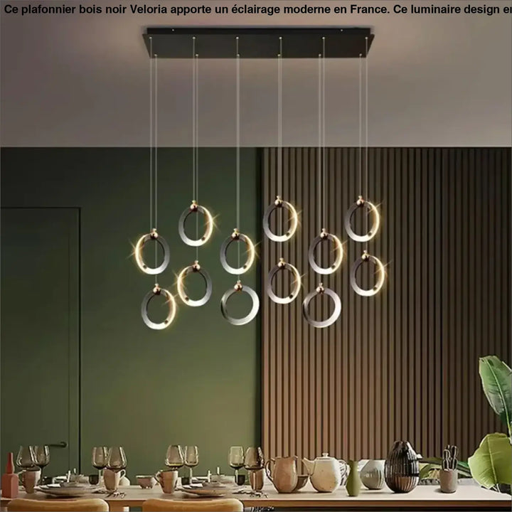 Suspension led anneaux design moderne et élégante noir