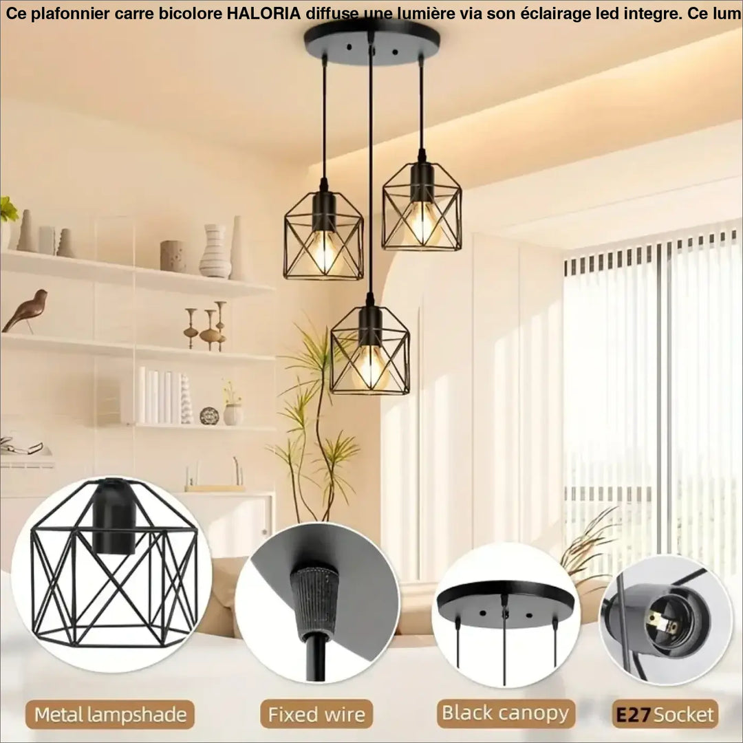 Suspension Trio Noire Style Industriel À Cages Géométriques

