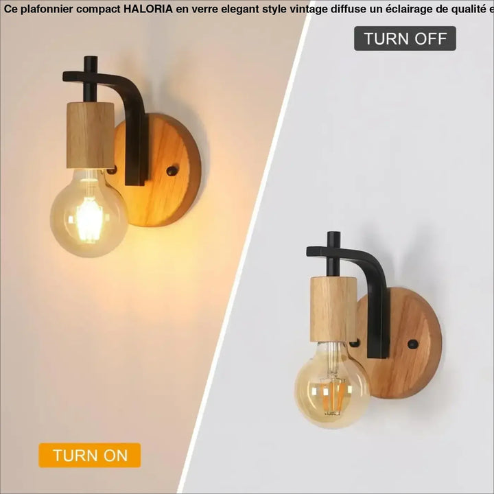 Applique murale bois et métal noir avec ampoule vintage chic