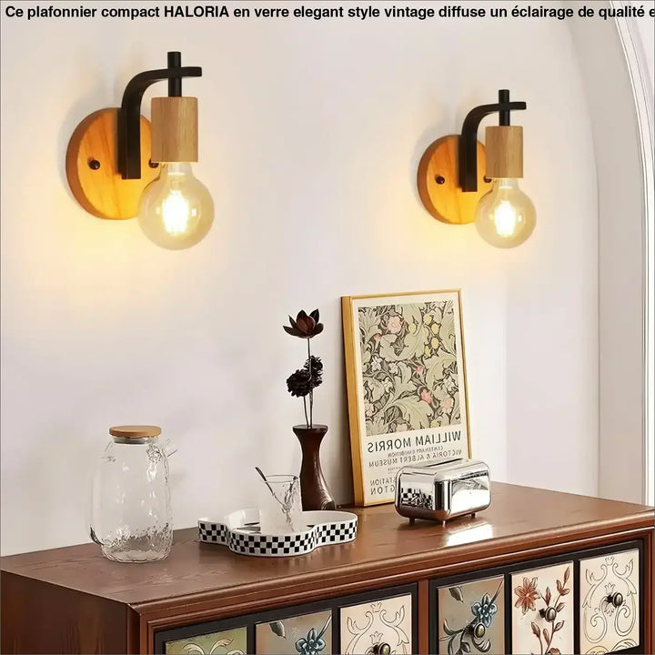 Applique murale bois et métal noir avec ampoule vintage chic