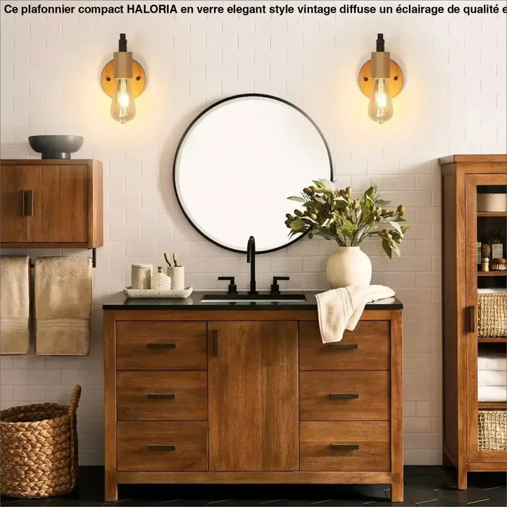 Applique murale bois et métal noir avec ampoule vintage chic