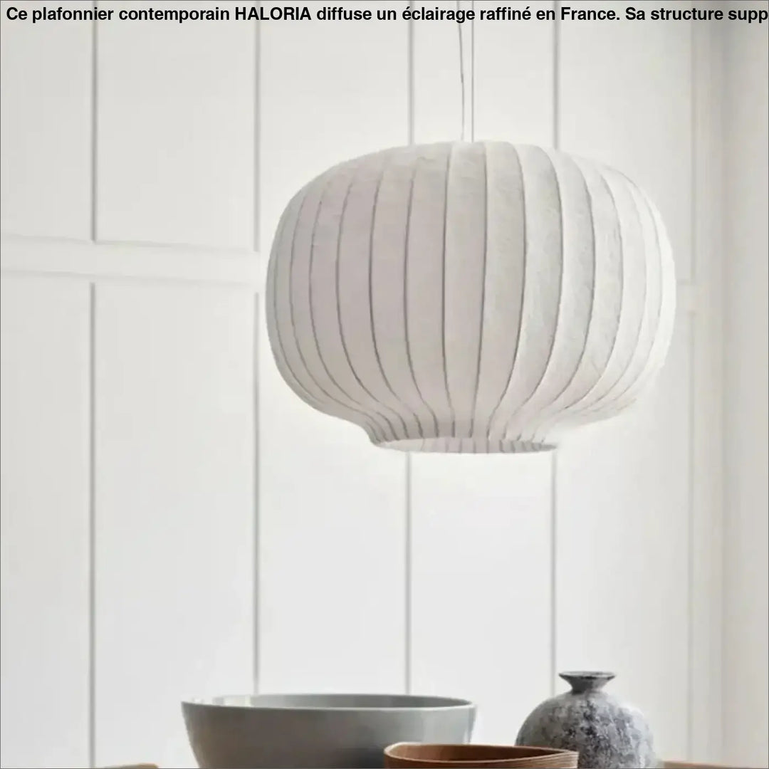 Suspension Luminaire Moderne En Tissu Blanc Plissé Élégant

