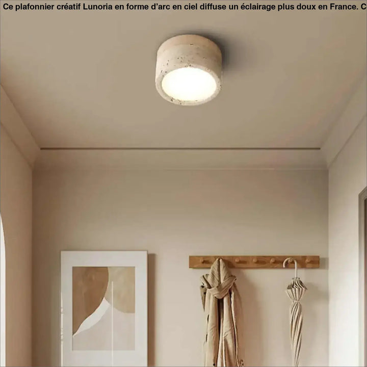 Plafonnier led en pierre et bois naturel design authentique