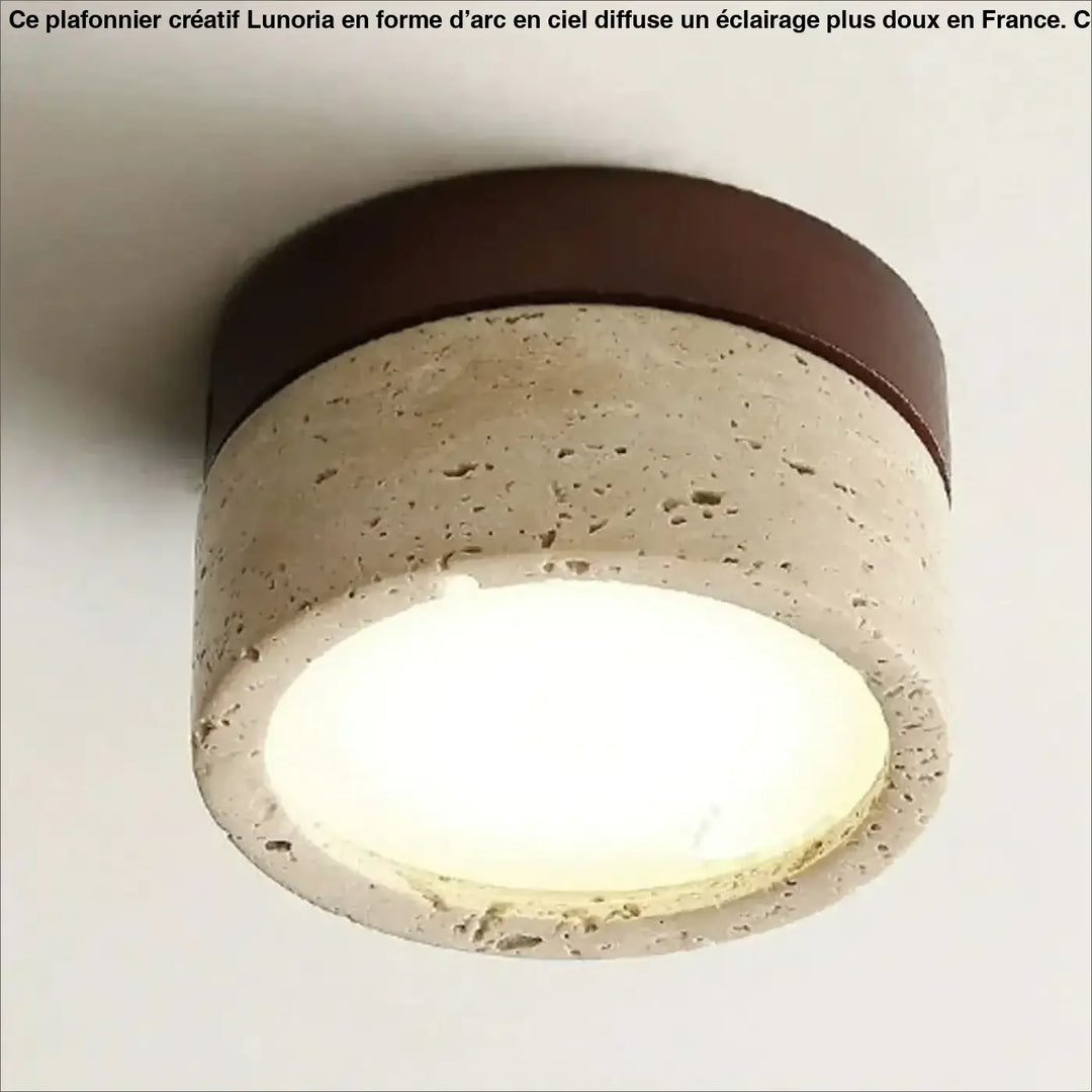 Plafonnier led en pierre et bois naturel design authentique