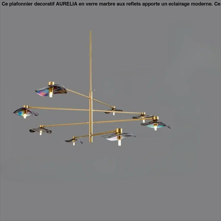 Suspension luminaire vetros en laiton moderne avec abat-jours en verre irisé pour un luminaire design inspirée