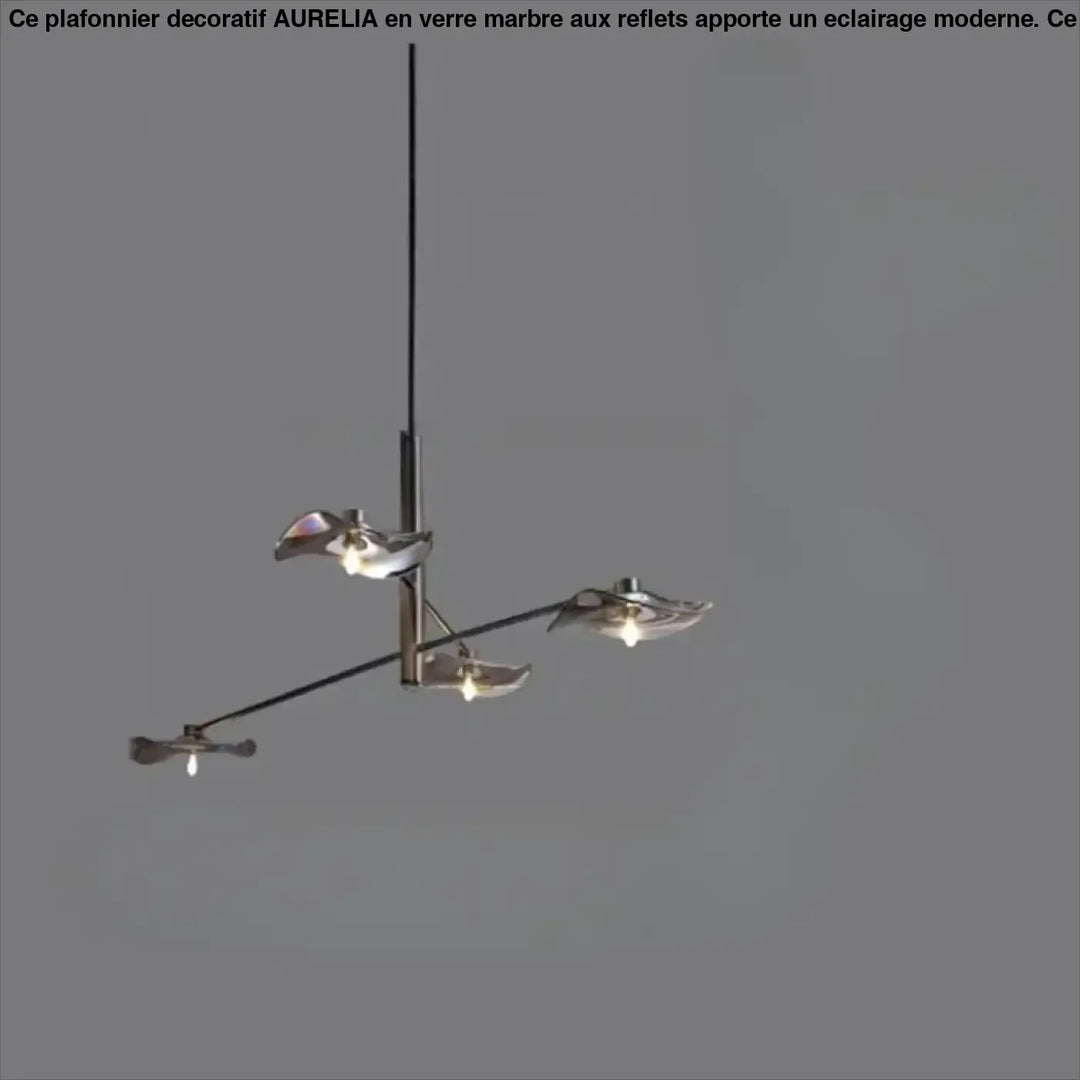 Suspension luminaire vetros avec trois abat-jours métalliques feuilles suspendus à une tige noire minimaliste moderne