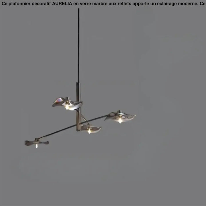 Suspension luminaire vetros avec trois abat-jours métalliques feuilles suspendus à une tige noire minimaliste moderne