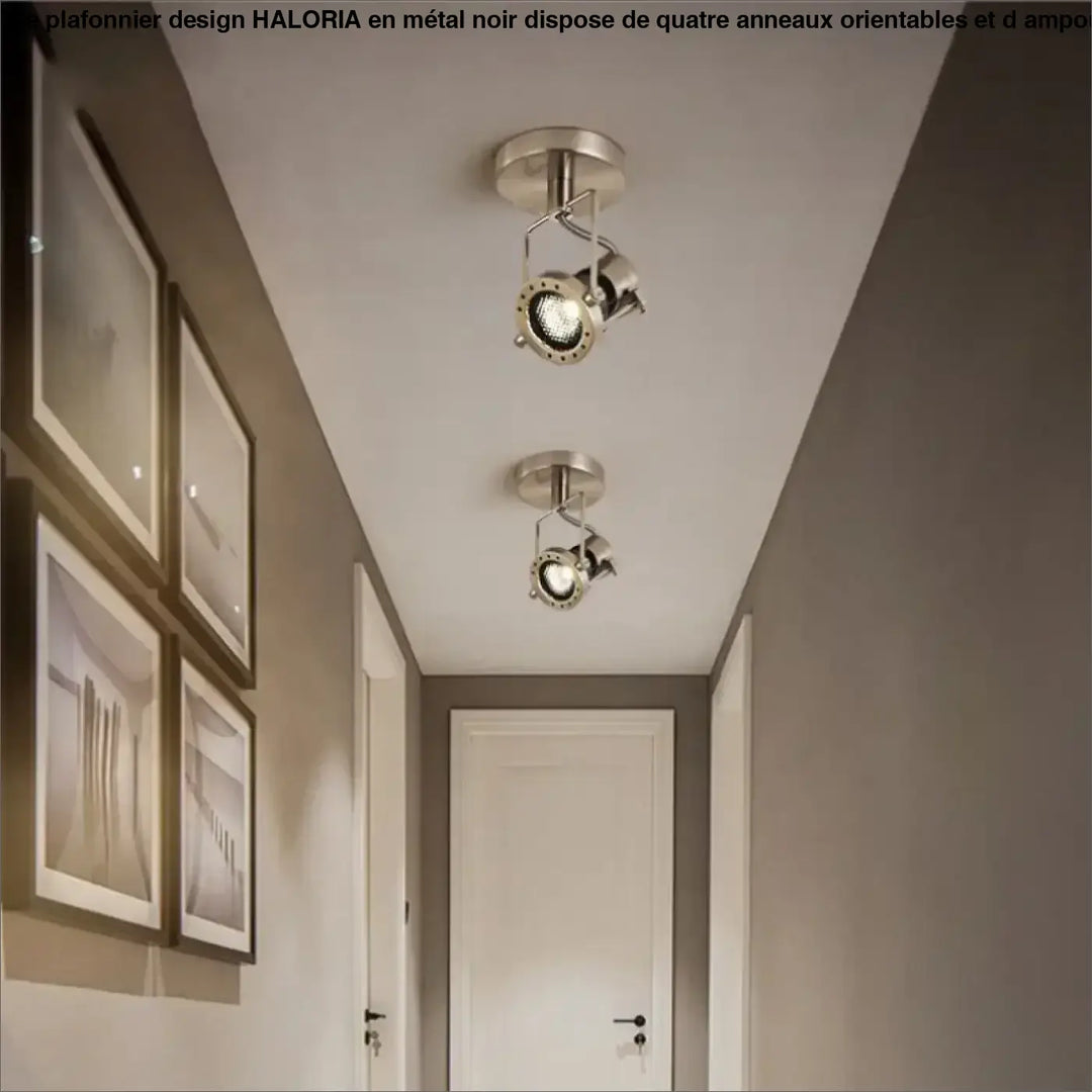Plafonnier spot orientable métal brossé pour couloir design


