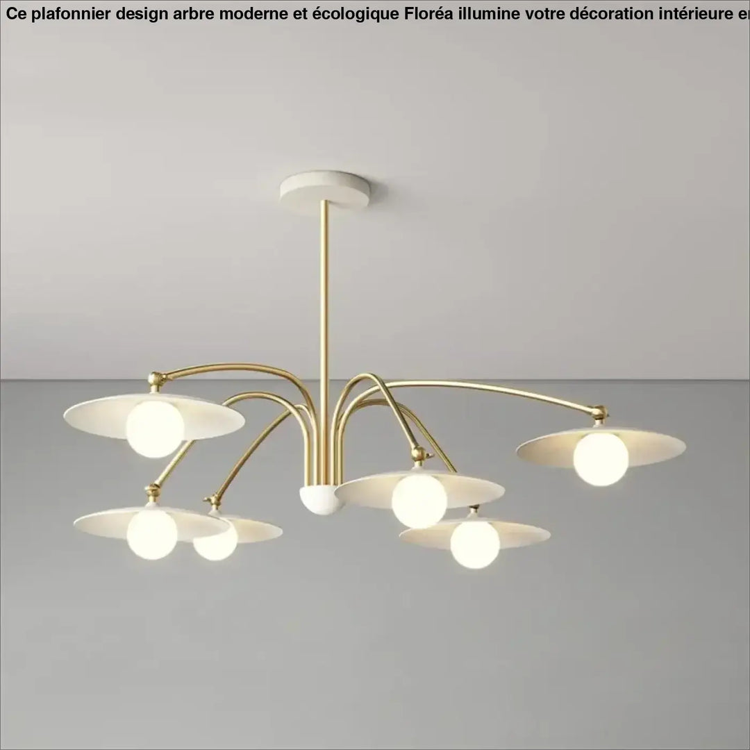 Plafonnier led art déco blanc et doré à bras pivotants