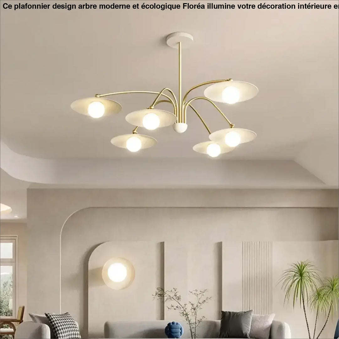 Plafonnier led art déco blanc et doré à bras pivotants