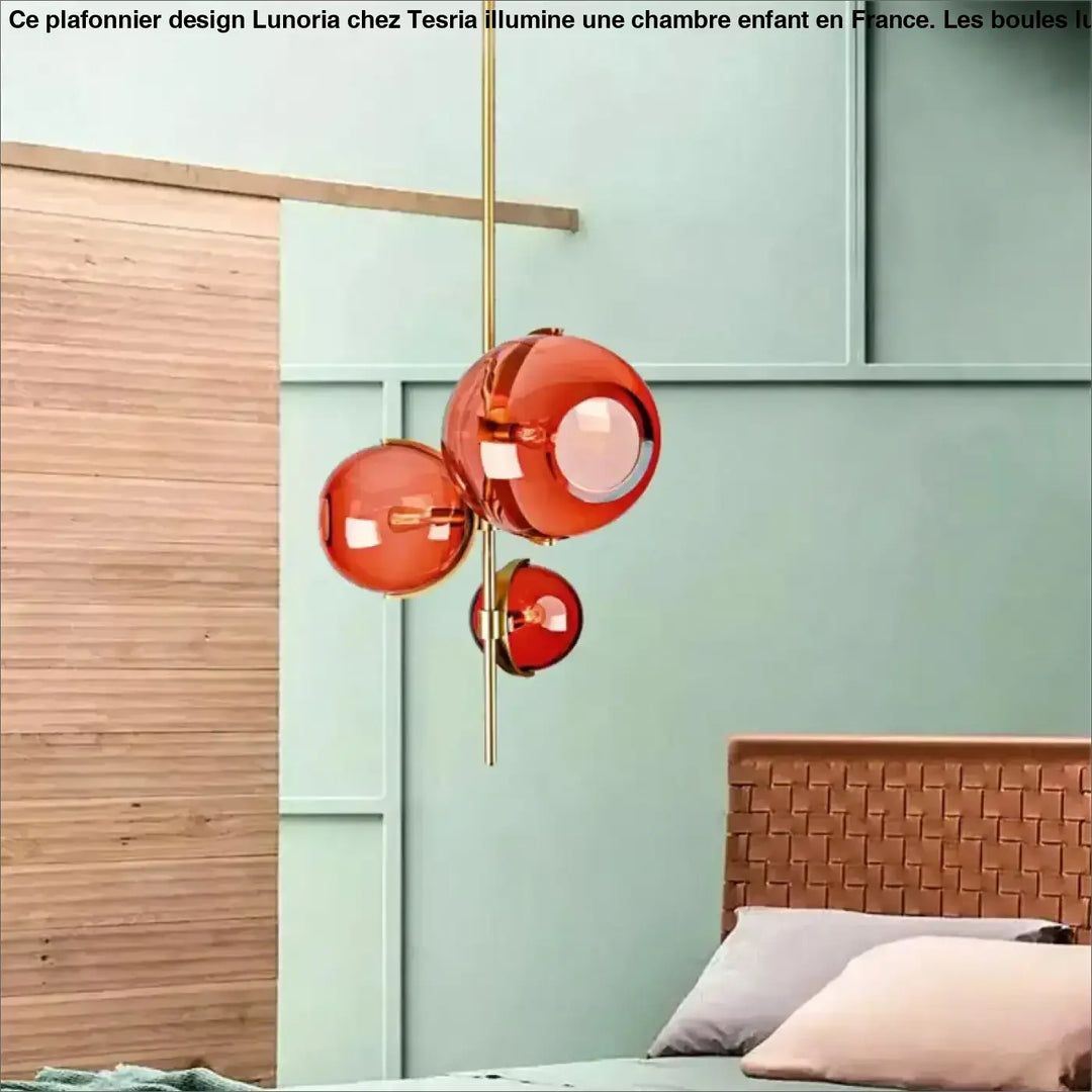 Suspension Luminaire contemporaine grappes de boules verre coloré