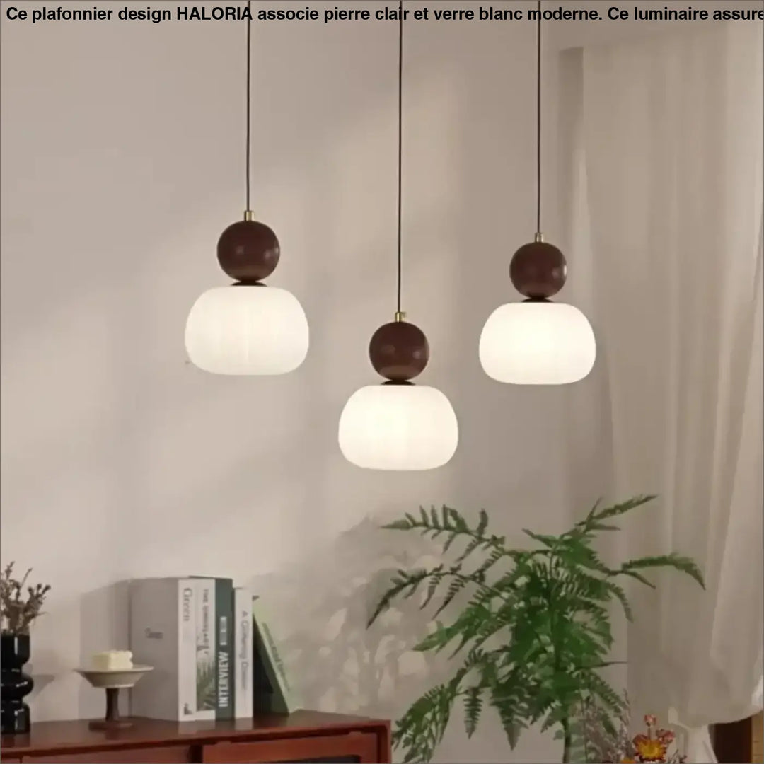 Suspension Luminaire Minimaliste en Verre et Bois Coloré

