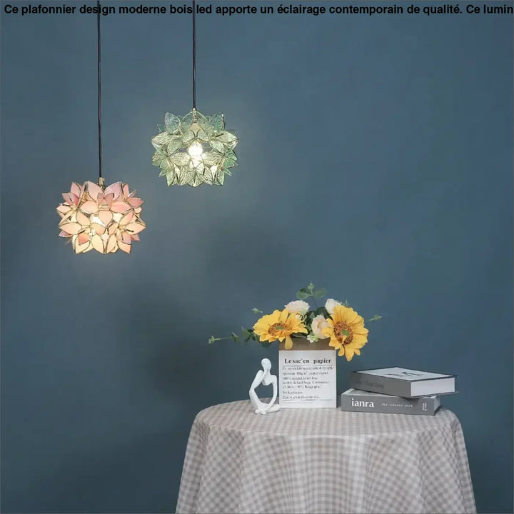 Suspension luminaire en verre forme de fleur au style poétique