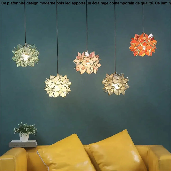 Suspension luminaire en verre forme de fleur au style poétique