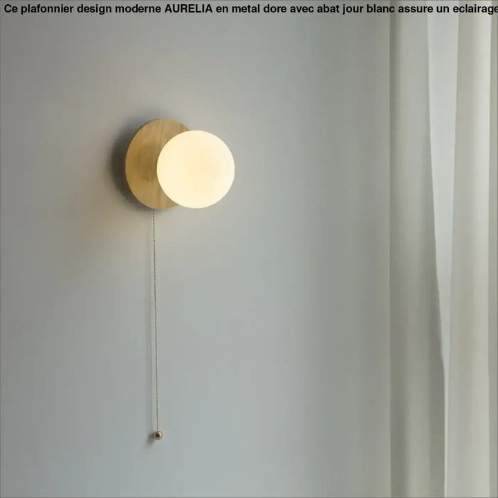Applique murale en bois avec globe lumineux blanc style scandinave