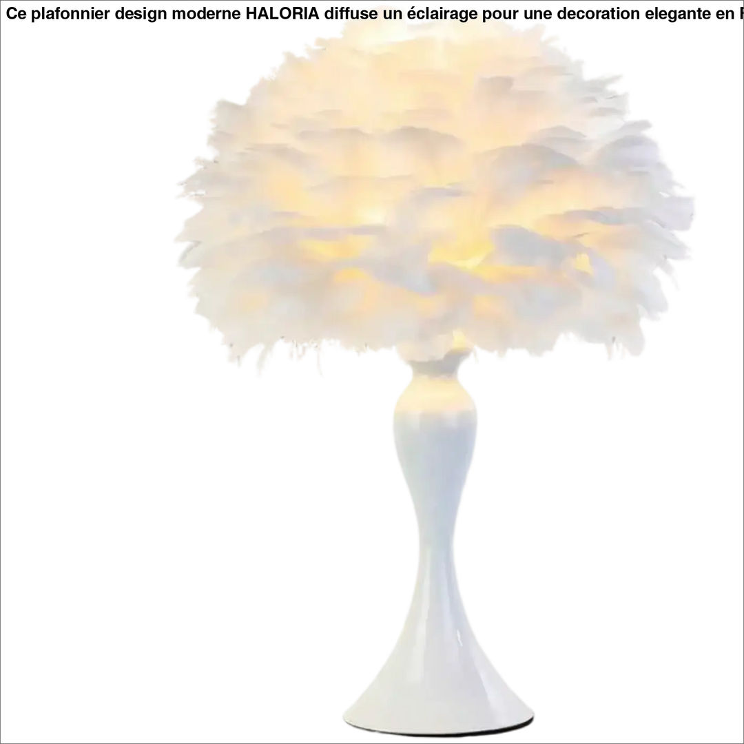 Lampe de chevet Penna avec abat-jour en plumes blanches et base laquée noire élégante et moderne