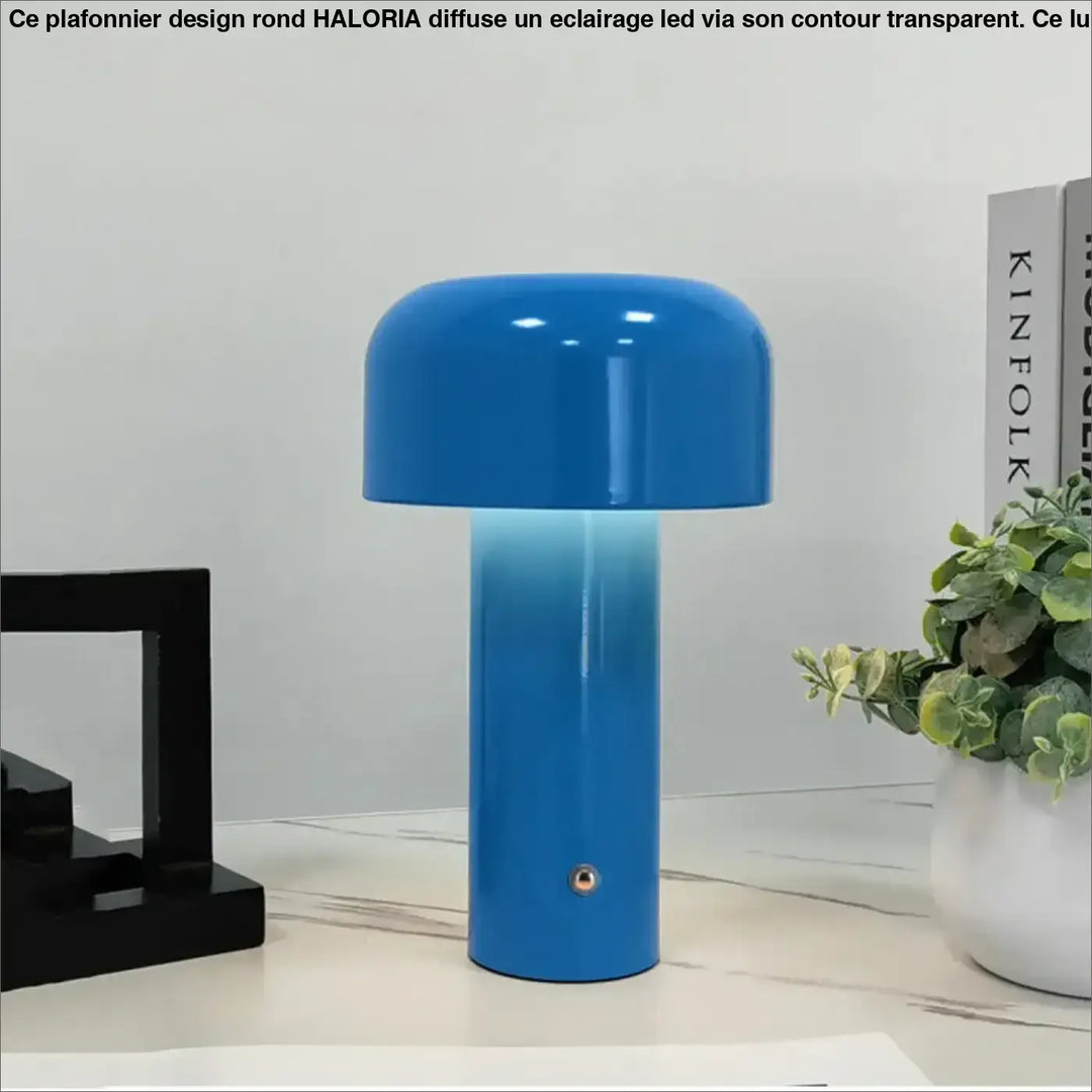Lampe de table alura bleu vif finition brillante avec effet dégradé design champignon et finitions soignées