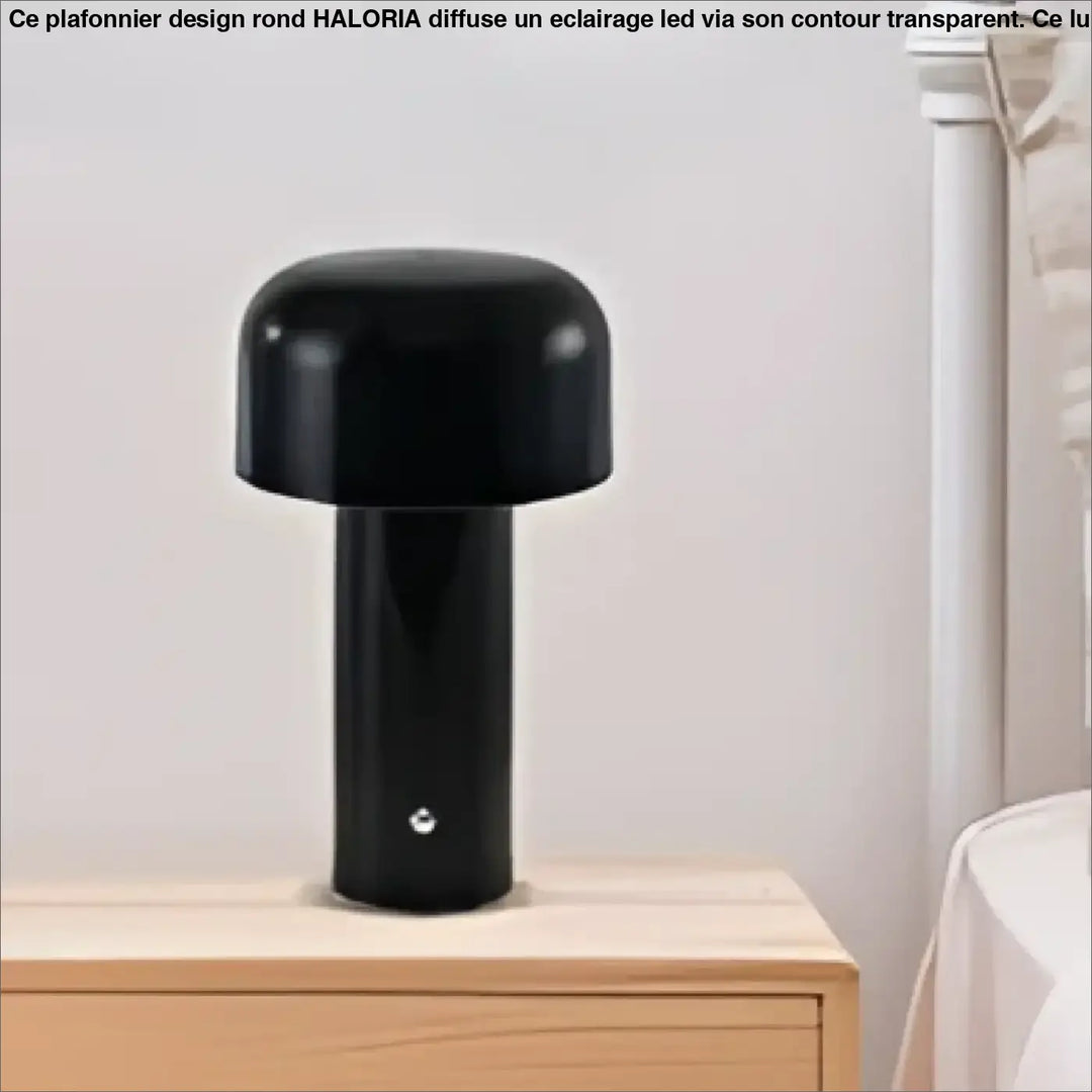 Lampe de table alura noire cylindrique avec design champignon et finitions soignées pour table design moderne