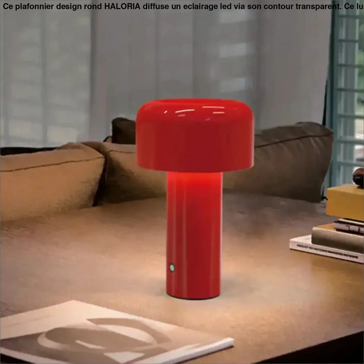 Lampe de table alura rouge vif en design champignon avec finitions soignées et surface laquée brillante