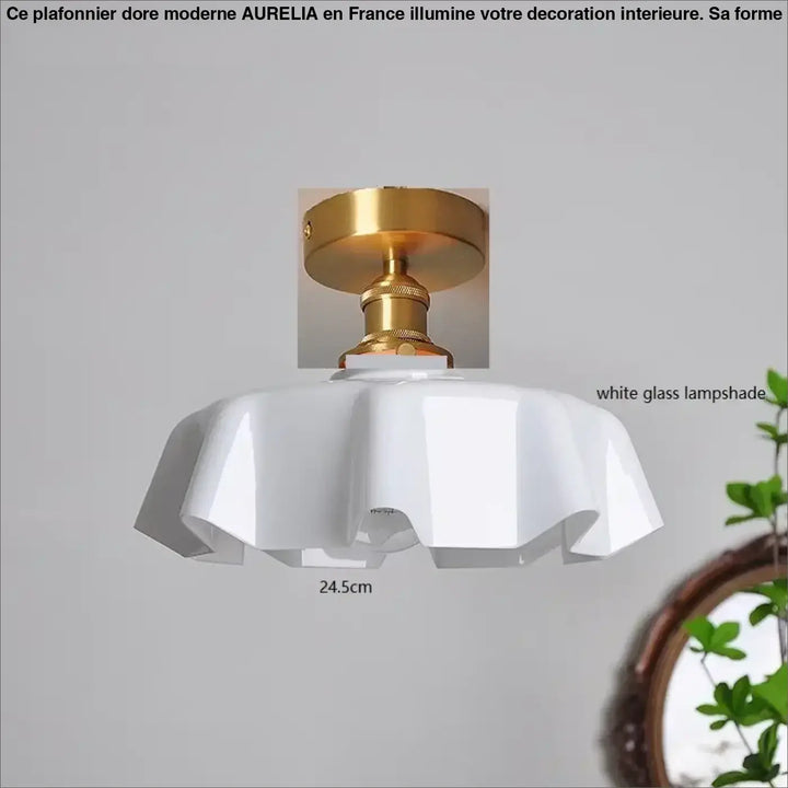 Plafonnier Laiton Et Verre Ondulé Style Rétro Pour Chambre

