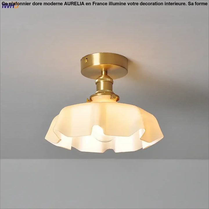 Plafonnier Laiton Et Verre Ondulé Style Rétro Pour Chambre

