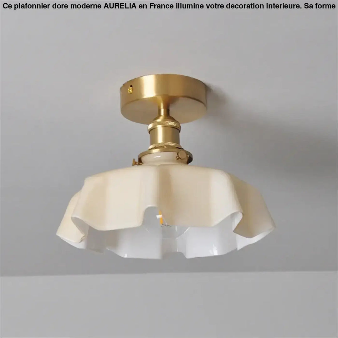 Plafonnier Laiton Et Verre Ondulé Style Rétro Pour Chambre

